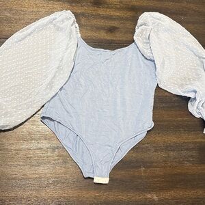 Light Blue Bodysuit with Sheer Sleeves